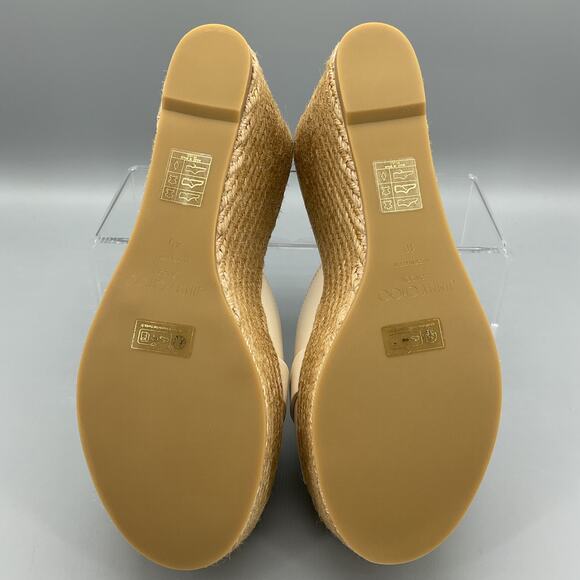 NEW Jimmy Choo Women’s Leda Leather Espadrille Wedges Latte/Gold Size 10 - Picture 8 of 10